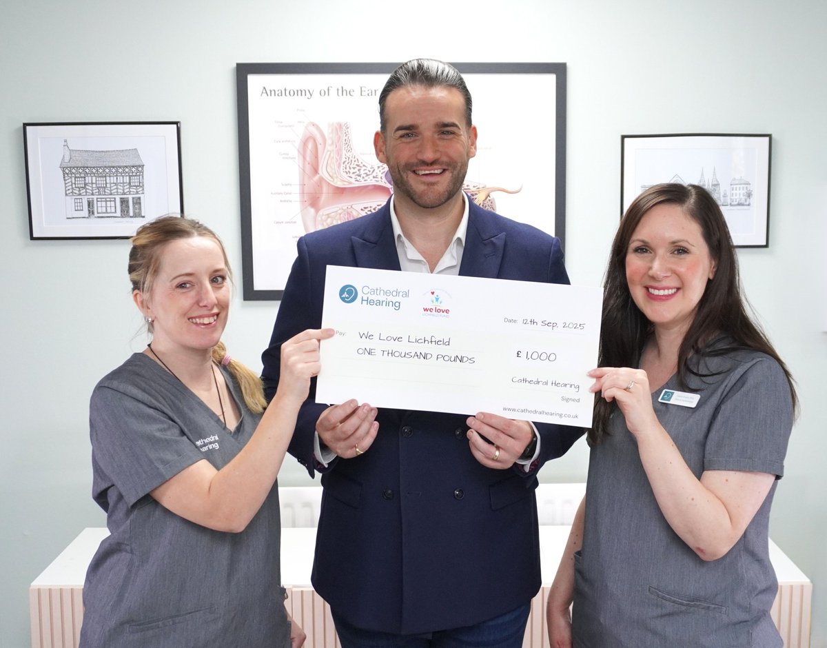 Huge thanks to @CathedralHearing who celebrated their first year in business with a £1,000 donation to We Love Lichfield!

Funds were raised through £1 donations from ear wax removals + a Snowdon climb in 30° heat 🏔💙

#WeLoveLichfield #Lichfield