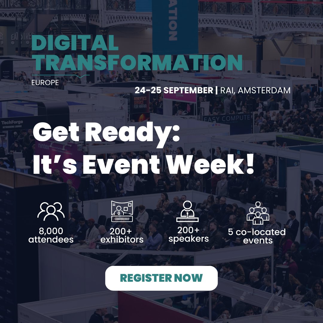 DigitalTWeek's tweet image. 📢 The future of digital transformation is here! Join 8,000+ leaders &amp;amp; 200+ experts this week at #TechExEurope, Sept 24–25 in Amsterdam. Don’t miss out 👉 digitaltransformation-week.com/europe/registr…