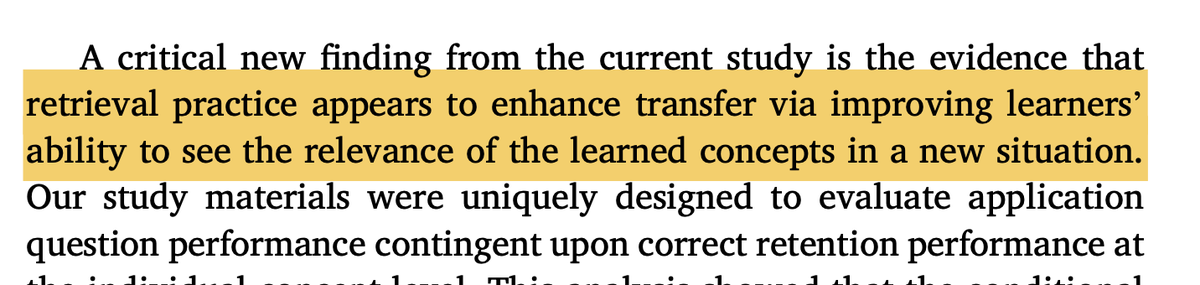 New study: Retrieval practice doesn’t just boost memory, it helps learners notice when knowledge matters, making transfer more likely. Key takeaway: 
➡️ Instead of only testing “What is X?”, also ask “Which situation best illustrates X?” or “Where would this apply?”
➡️ Teachers