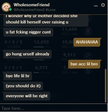 Rauzerx's tweet photo. @drewlevin can we do something about people that dont type ingame only to add and type vile stuff after thinking they dodge punishment? https://t.co/Y1PlqQlGRZ
