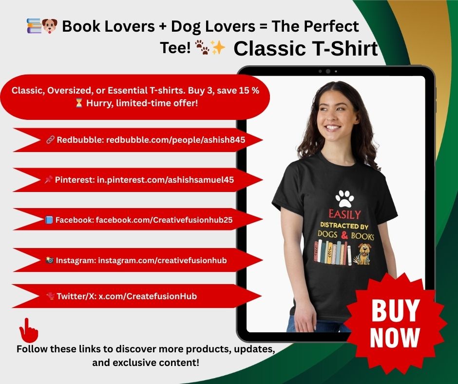 📚🐶 Easily Distracted by Books &amp; Dogs? This tee is MADE for you! Perfect gift for bookworms &amp; dog lovers. 🐾✨

👉 redbubble.com/i/t-shirt/Easi…

#BookLovers #DogLovers #RedbubbleArtist #GiftIdeas #BooksAndDogs