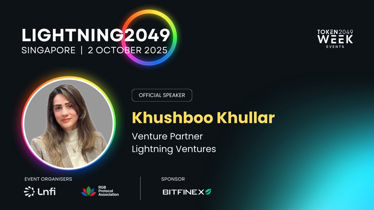 RGB Protocol Association (@rgbassociation) on Twitter photo 📢 NEW SPEAKER ANNOUNCEMENT
<a href="/DrKhushboo_K/">Khushboo Khullar</a>, Venture Partner at <a href="/ltngventures/">Lightning Ventures</a> , will join the stage at Lightning2049 during Token2049 week.
Unlock the multi-asset era on Bitcoin!
📍October 2, 2025 | Singapore
Book your place: luma.com/4wg99vzx
#TOKEN2049 #Lightning 📢 NEW SPEAKER ANNOUNCEMENT
<a href="/DrKhushboo_K/">Khushboo Khullar</a>, Venture Partner at <a href="/ltngventures/">Lightning Ventures</a> , will join the stage at Lightning2049 during Token2049 week.
Unlock the multi-asset era on Bitcoin!
📍October 2, 2025 | Singapore
Book your place: luma.com/4wg99vzx
#TOKEN2049 #Lightning