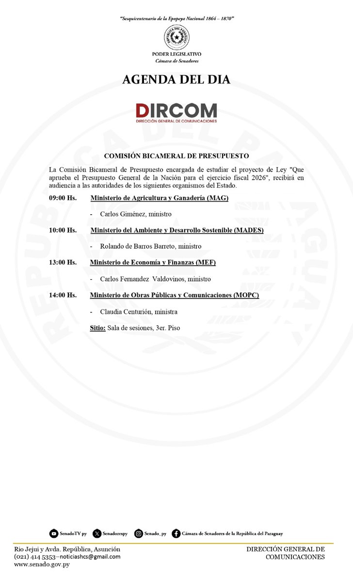 La Cámara de Senadores, en la jornada de hoy registra estas actividades en su agenda.

__
🗓️Lunes 22/Septiembre| #AgendaSenado <a href="/SenadoresPy/">SenadoPy</a> <a href="/senadotvpy/">senadotvpy</a>