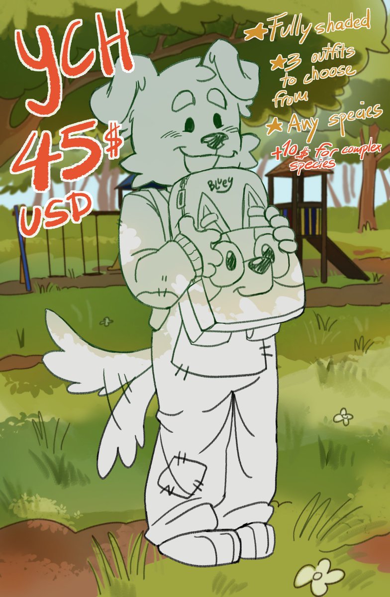 snugbugeri's tweet image. 🎉✨🦦 MY FIRST YCH IS OUT 🦦✨🎉  

⭐ NEW Bluey backpack YCH ! 
‼️OPENING 5 SLOTS FOR NOW ‼️  

- Any species  
- Fully shaded drawing 
- You can choose one of the 3 different outfits!  
- Payment goes upfront, through paypal 
- To claim a slot, DM me !