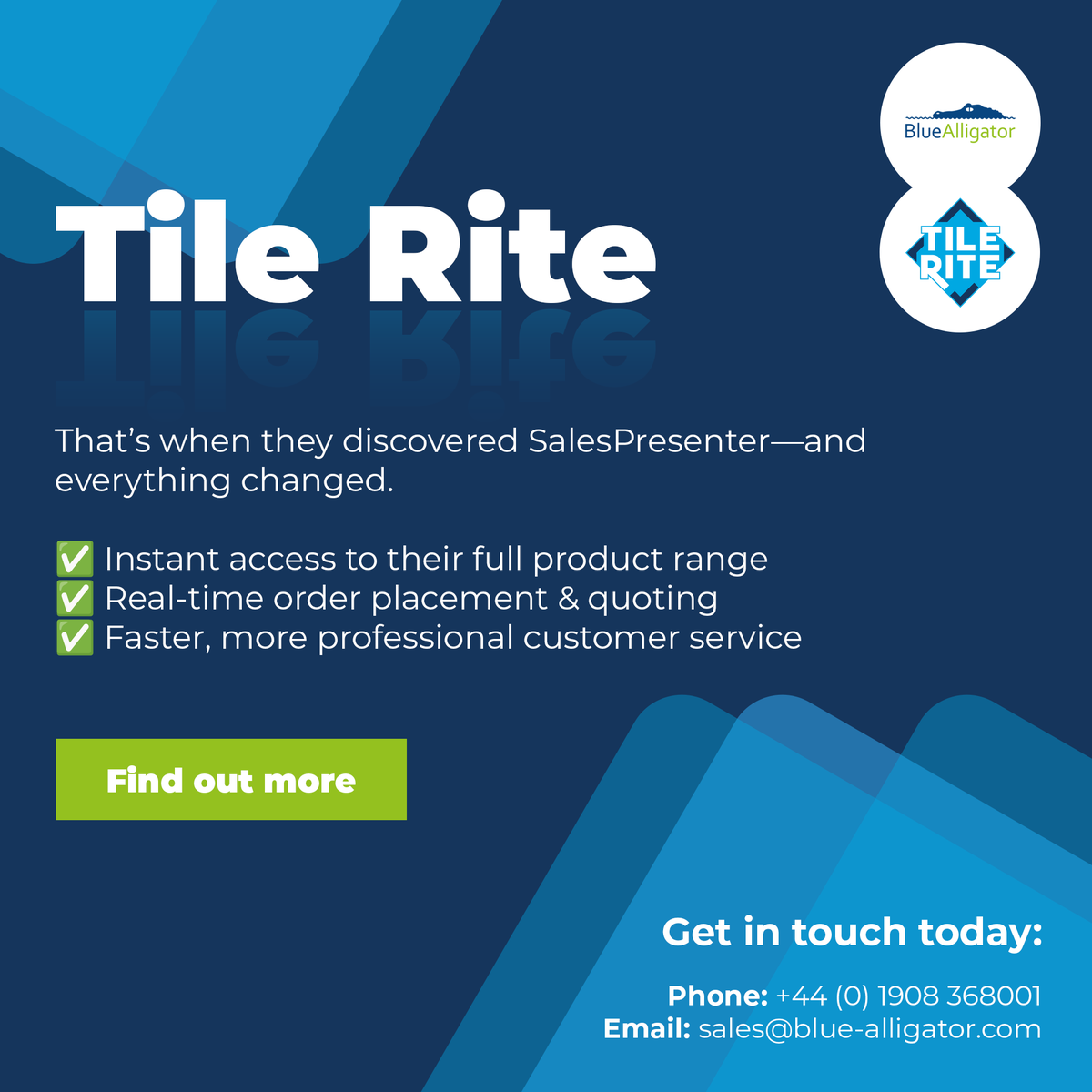 BlueAlligator_'s tweet photo. 📢 Family-run business Tile Rite went from paper catalogues to instant digital sales with SalesPresenter.
The result? Faster service, real-time orders &amp; year-on-year growth. 🚀

👉 “We simply can’t do without it!”

#CustomerSuccess #SalesPresenter https://t.co/LwXLpvwavS