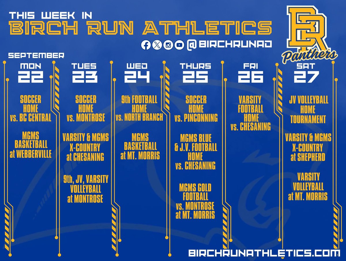 This week in Birch Run Athletics:

For detailed schedules, please visit BirchRunAthletics.com. Like and follow <a href="/BirchRunAD/">Birch Run Athletics</a> on Facebook, X, and Instagram for the latest updates and results.