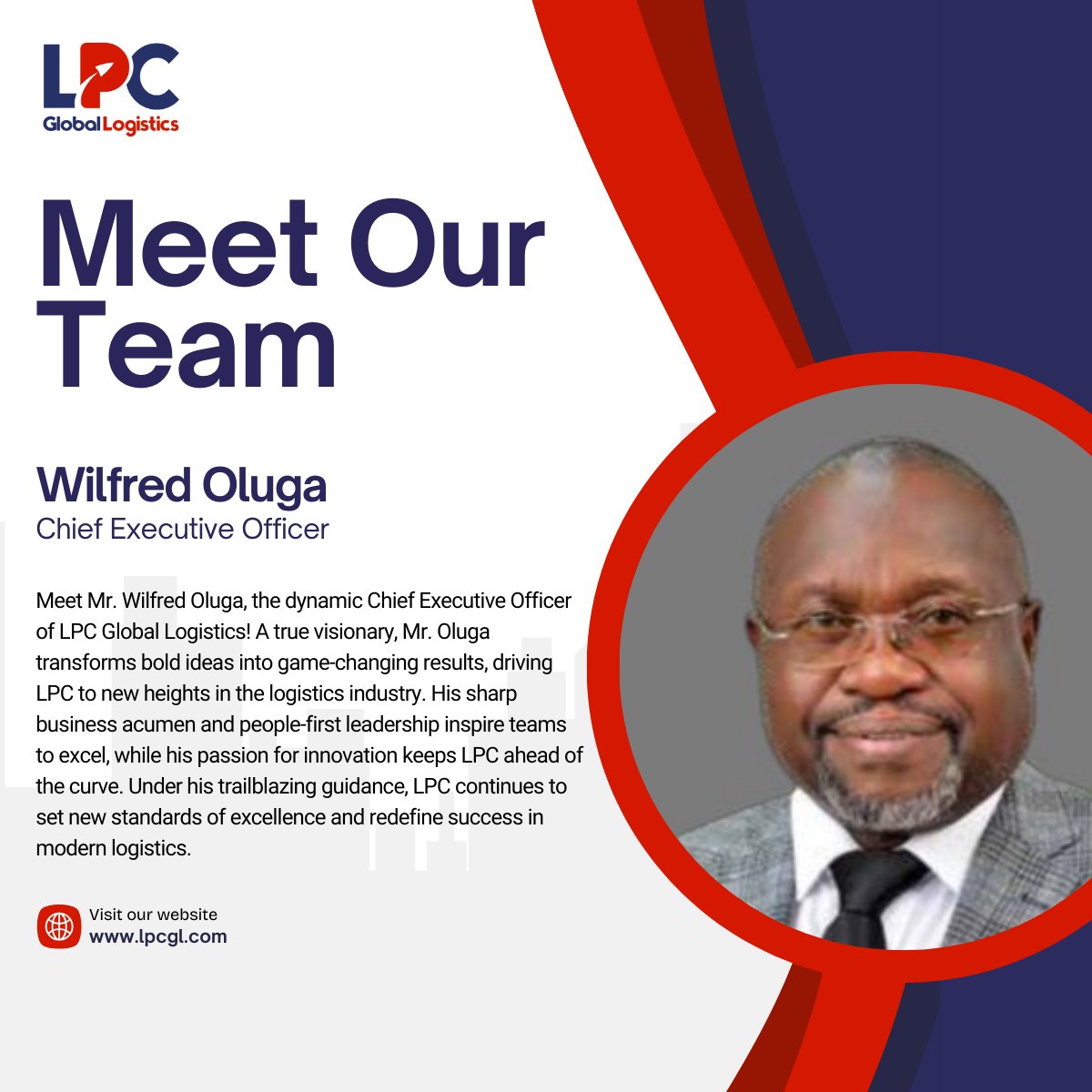 GlobalLpc's tweet photo. Meet our CEO, Wilfred Oluga!
A visionary leader transforming bold ideas into groundbreaking results at LPC Global Logistics. His people-first leadership &amp; passion for innovation are driving LPC to set new standards in modern logistics. 🌍📦#MeetOurTeam #Leadership #Logistics https://t.co/8kstEOVn4I