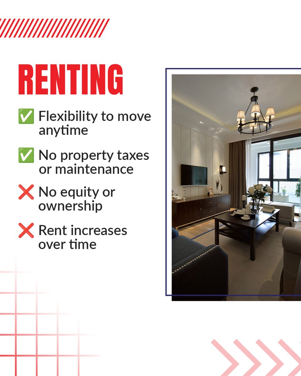 PawaRealtor's tweet photo. Buying vs Renting — Which team are you on?
Renting gives you flexibility &amp; lower upfront costs.
Buying builds long-term wealth &amp; gives you true stability.
Both have pros &amp; cons — but the right choice depends on your goals.
Still deciding? Let PAWA Realtor guide your next move. https://t.co/1G3CKBN00i