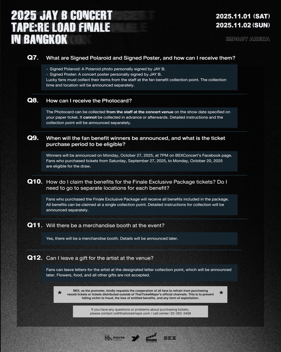 ตอบคำถามเพิ่มเติมเกี่ยวกับการซื้อบัตร 2025 JAY B CONCERT [TAPE:RE LOAD FINALE] IN BANGKOK
🗓️ 1-2 พฤศจิกายน 2568
📍 อิมแพ็ค อารีน่า
🎫 เปิดจำหน่ายบัตรวันเสาร์ที่ 27 กันยายน 2568 เวลา 10:00 น. เป็นต้นไป ทาง ThaiTicketMajor 🔗

⚠️ ขอให้แฟนๆ
