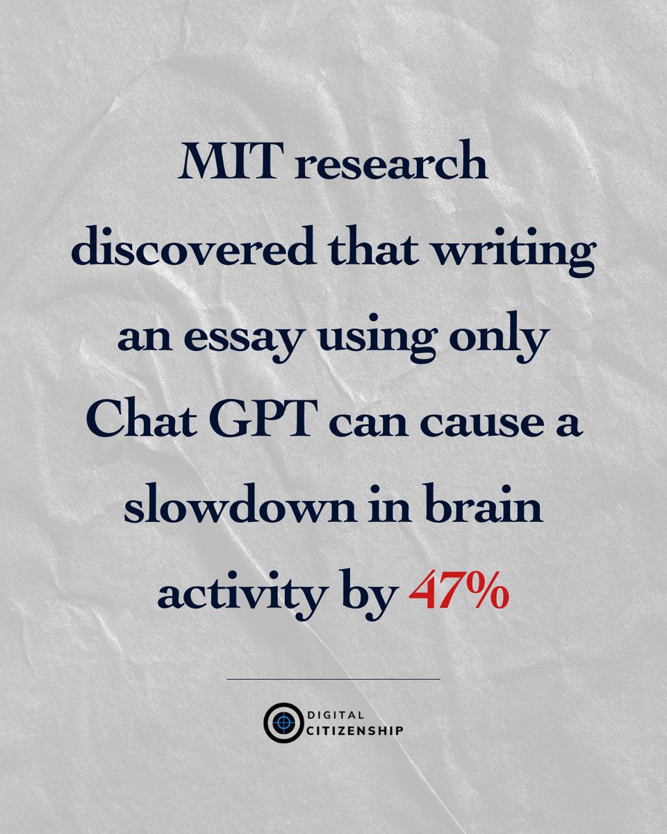 Writing essays using <a href="/ChatGPTapp/">ChatGPT</a>  has become easy, but how does this affects our brains?

Watch the Interview <a href="/TIME/">TIME</a>  with the researcher #NatallyaKosmyna from <a href="/medialab/">MIT Media Lab</a>  in the link below

time.com/7295195/ai-cha…

#Research #AI #OpenAI #Brain #Science
