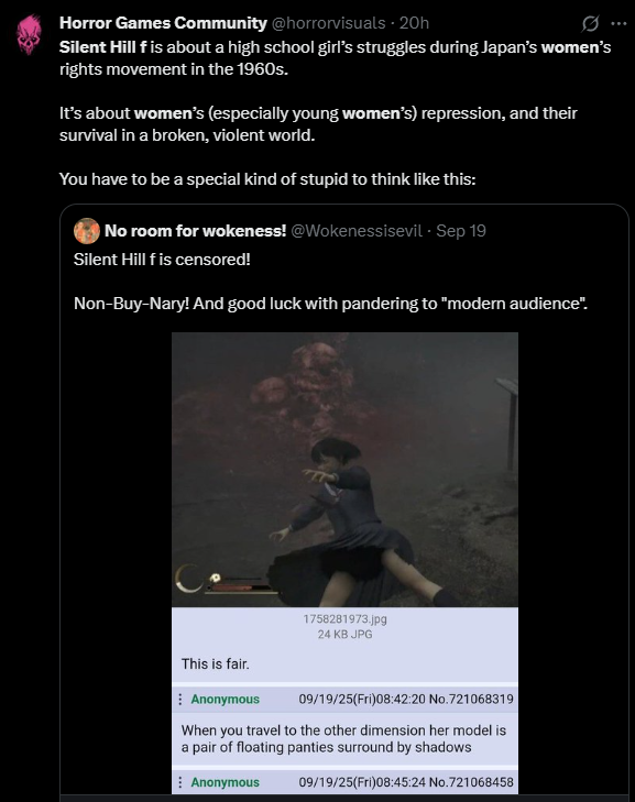 famitsu score: highest ever for silent hill
incels: screeching
we're so fucking back 
Ryukishi07 did it again