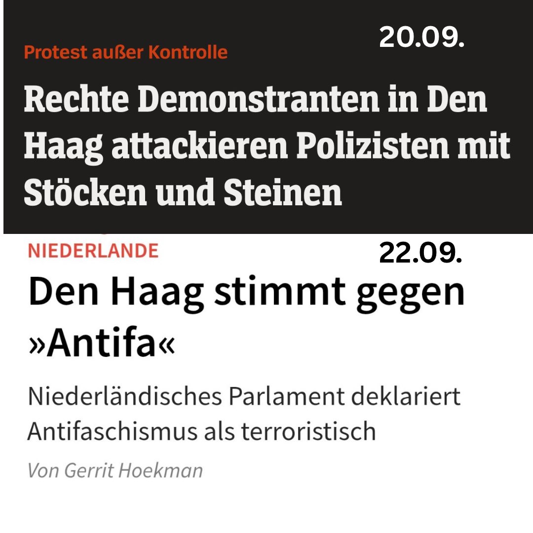 >Rechte Demonstranten greifen Polizisten mit Stöcken und Steinen an. 
> Antifa = Terroristische Vereinigung 

Ja. So hab ich auch geguckt.