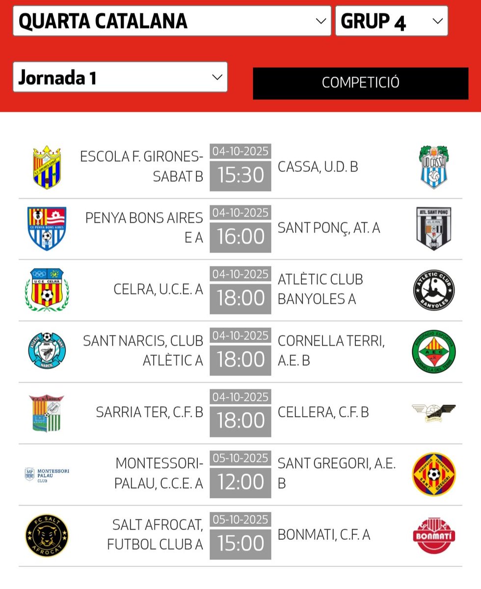 SangTaronjaBCN's tweet photo. TEMPORADA 25-26. Amb dos dels cinc grups de #Girona de #4cat, el grup 4 de l'@atletic_club es tanca finalment amb l'entrada de l'#Afrocat de #Salt en lloc de la @_uecomacros. Benvinguts! (i felicitats pel logo!). Tot a punt per al dia 4-O #AmuntCollons https://t.co/poHR9vbfJV