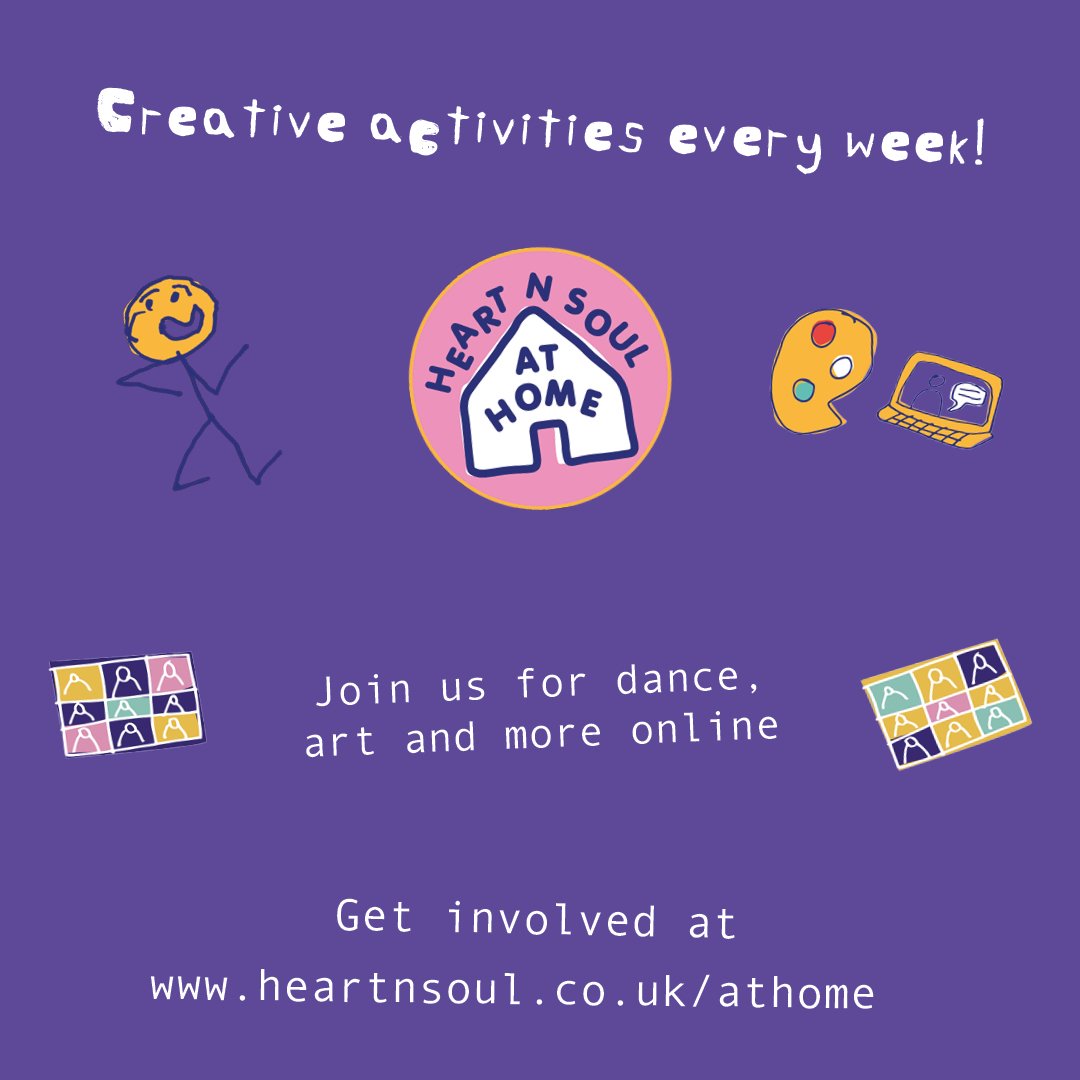 Meet people, get creative and have a great time! Join our creative activities online. We have something every week >> heartnsoul.co.uk/stayhome