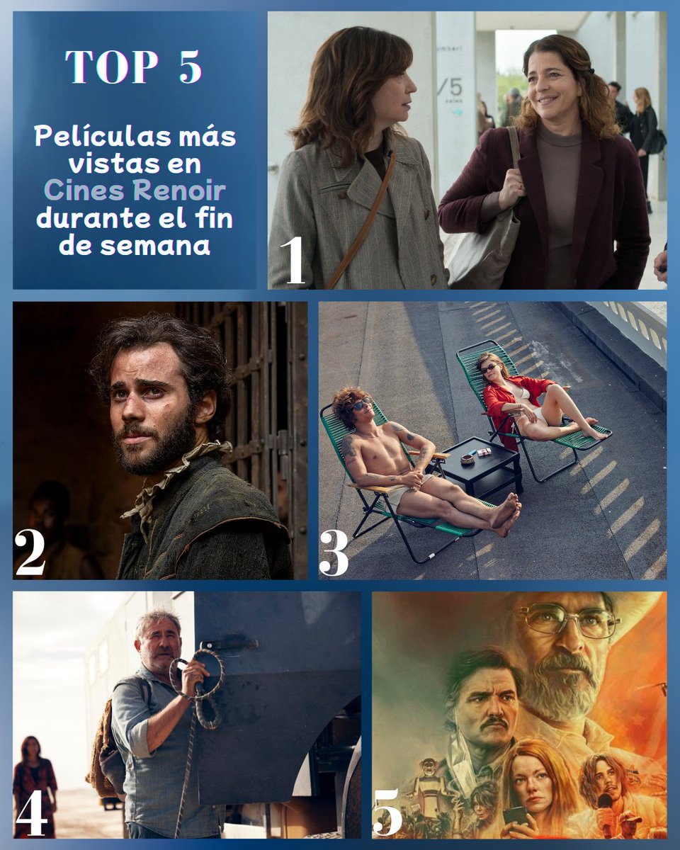 🔝5️⃣ Películas más vistas en Cines Renoir durante el fin de semana:

1️⃣ Mi amiga Eva
2️⃣ El Cautivo
3️⃣ Romería
4️⃣ Sirât
5️⃣ Eddington