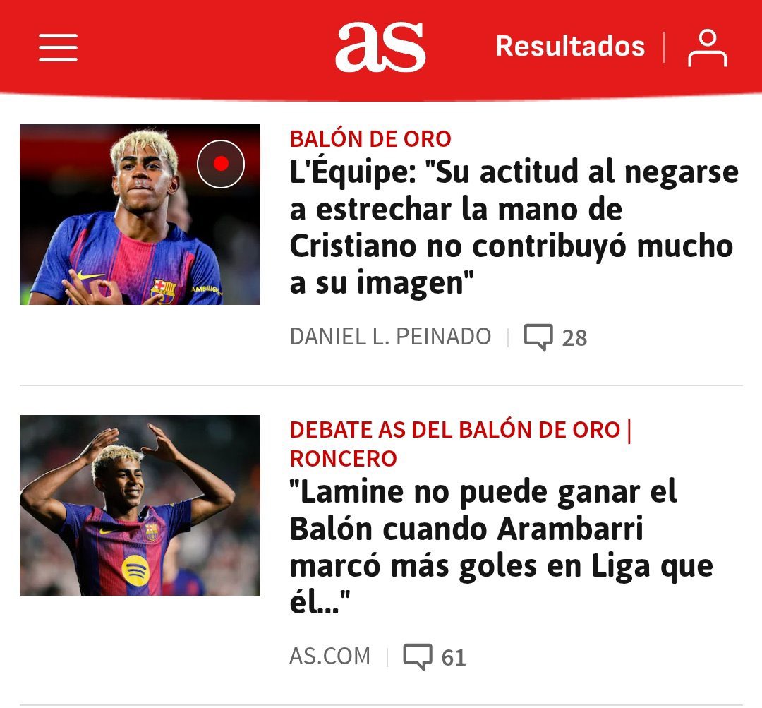 Así amanecen los diarios de España cuando un futbolista español de 18 años que les ha hecho ganar una Eurocopa hace escasos meses, opta a ganar el Balón de Oro. El motivo? Que ese chico juega en el Barça.

Tienen un complejo incurable.