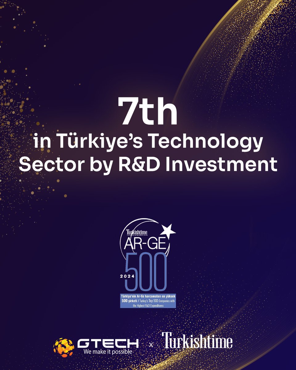 In the R&amp;D 500 report prepared by Turkishtime which ranks the companies with the highest R&amp;D investments in Türkiye, we are delighted to share that GTech has climbed two spots compared to last year, becoming the 7th largest R&amp;D investor in the technology sector.