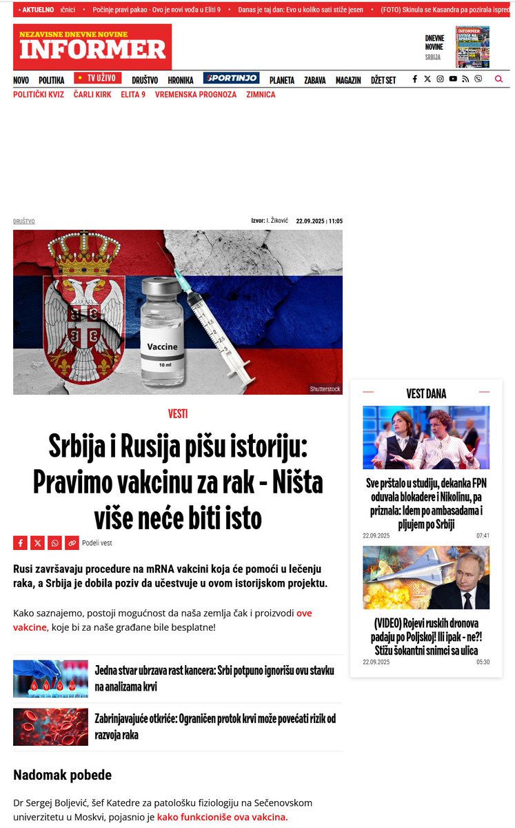 Wunderland Serbien! Die größte Militärmacht Europas  jetzt auch Weltmarkführer in Krebsmedizin: Russen und Serben feiern Durchbruch/Zemlja čuda, Srbija! Samoproglašena najveća vojna sila Evrope sada postaje i globalni lider na tržištu lekova protiv raka: Rusi i Srbi slave proboj.