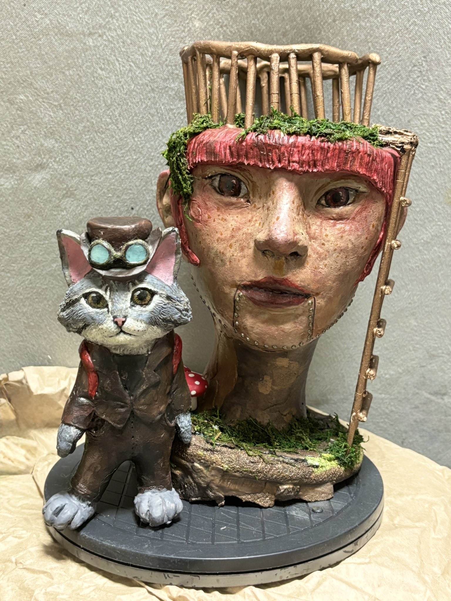 羊毛フェルト スチームパンク猫 壁掛けオブジェ ハンドメイド Tee様 猫