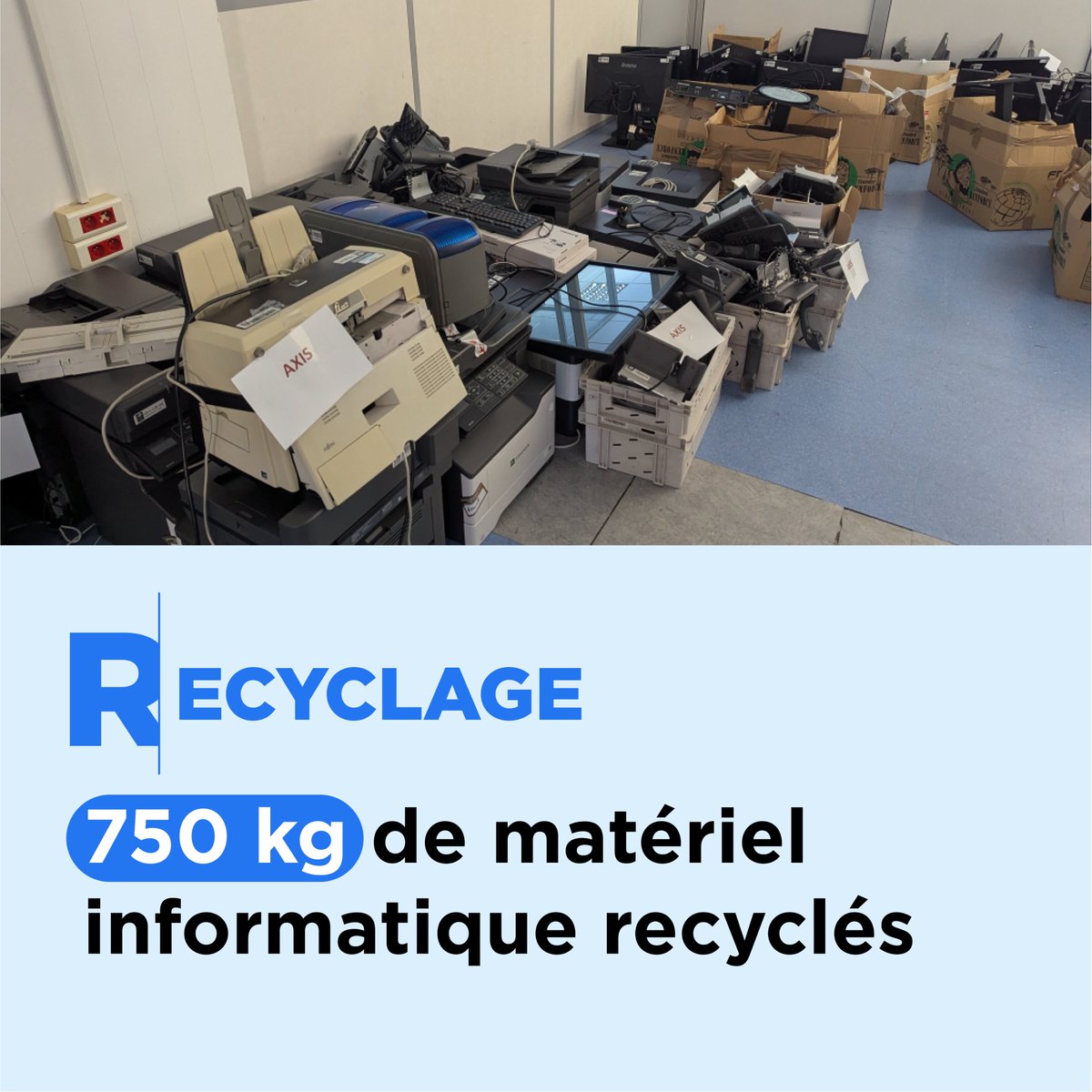 ♻️ 750 kg de DEEE collectés lors de notre déménagement 🌍

Grâce à l'association AXIS, ces déchets informatiques rejoignent une filière de recyclage pour réduire notre impact 🌱

Un geste concret en lien avec notre projet d’entreprise #RSO