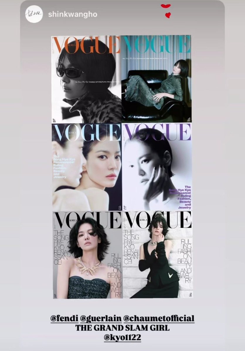 6 covers in one issue, a first for an actress, the other 2 are all k-idols, she doesn't have an active work, next work prolly for next year but what can you do, Vogue Korea editor said it a GRANDSLAM GIRL, her brands treated her with high regards, almost a royalty #SongHyeKyo