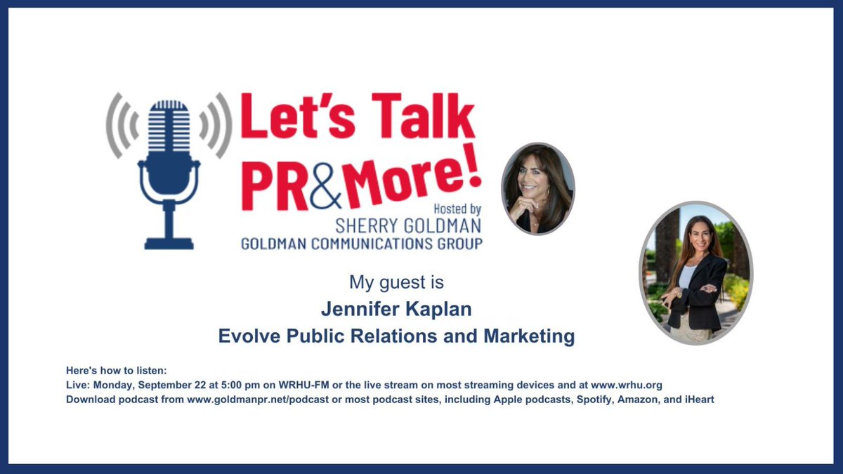 Sherry Goldman-Let's Talk PR & More! (@sherrygoldmanpr) on Twitter photo Managing reputation is crucial for companies & individuals; more challenging thanks to AI & fragmented comms. I talk w/Jennifer Kaplan about #reputationmanagement on today's Let's Talk PR & More! Listen live at 5pm on WRHU-FM; download podcast #LetsTalkPRandMore #PublicRelations Managing reputation is crucial for companies & individuals; more challenging thanks to AI & fragmented comms. I talk w/Jennifer Kaplan about #reputationmanagement on today's Let's Talk PR & More! Listen live at 5pm on WRHU-FM; download podcast #LetsTalkPRandMore #PublicRelations