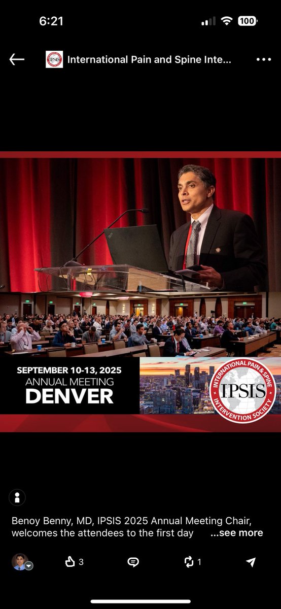 It was an honor to be Program Chair of the 2025 Annual IPSIS meeting in Denver this last week. We had incredible sessions on Spine Imaging, Advances in radiofrequency neurotomy and PNS, Pars defects and shoulder pain, knee pain, Cancer pain and the newest research. 

#ipsismed