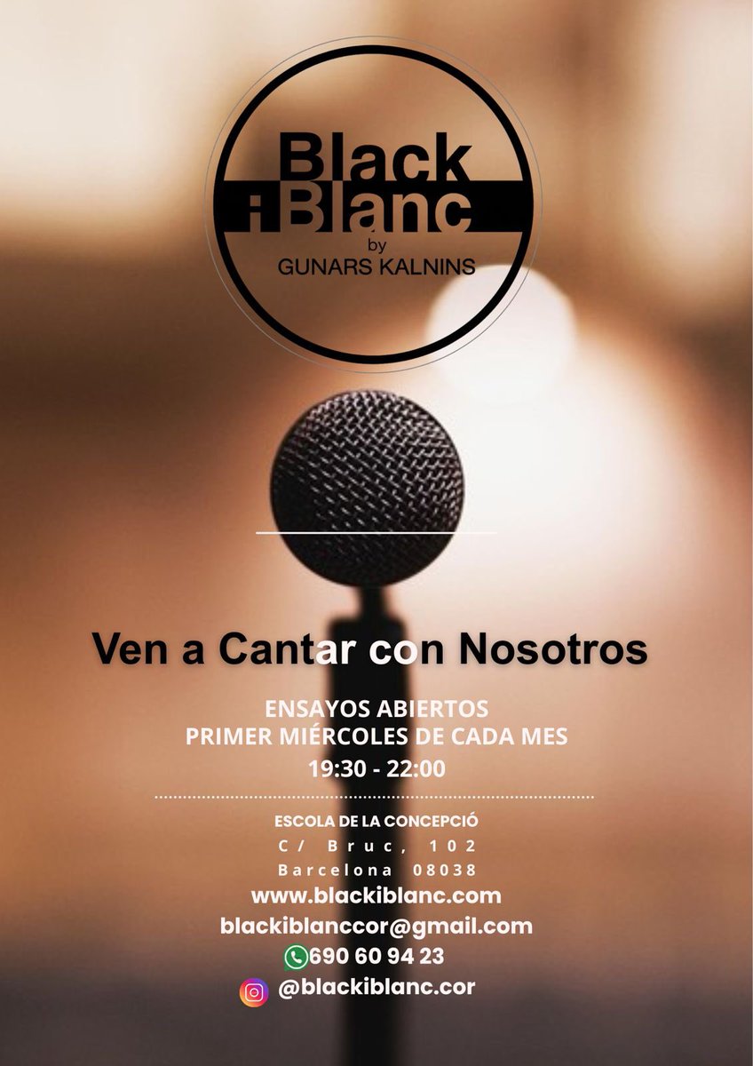 💥 Ven a cantar con nosotros a nuestro ensayo abierto del primer miércoles de octubre día 1 y seguro que querrás formar parte de Blackiblanc 💥

Escríbenos, te esperamos!😉

#audiciones #ensayosabiertos #cantar #gospel #pop #musica #corodegospel #coro #masquegospel #gospelmusic