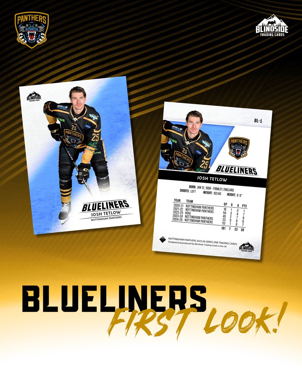 Nottingham Panthers Series One 2025/26

Blueliners, an all new Uncommon trading card showcasing the best of the defensive core! 

What a beautiful card!

🖤💛🖤💛