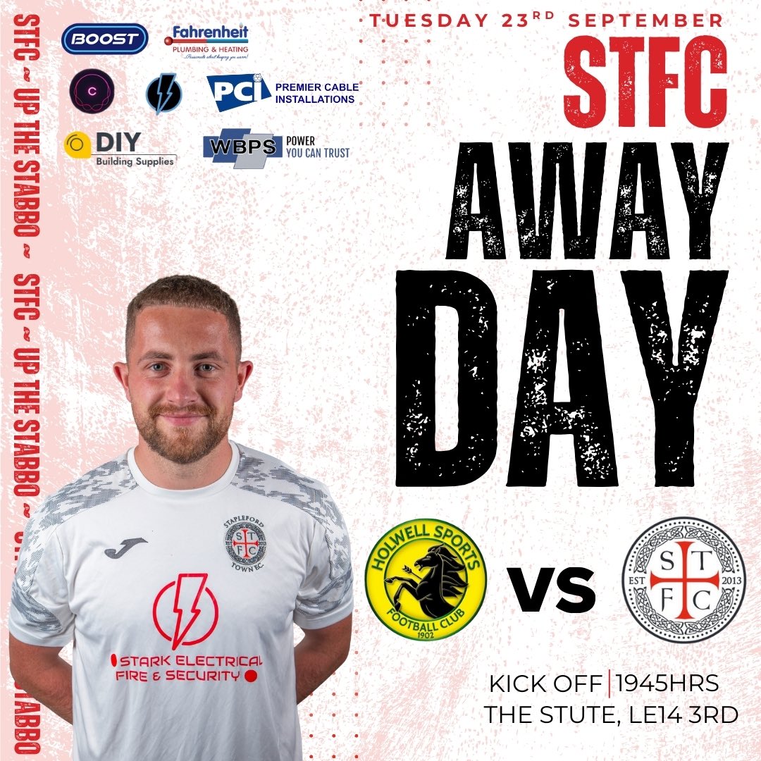🔴⚫ MATCHDAY | AWAY AT THE STUTE ⚫🔴

Tomorrow evening the Saxons are on the road as we face Holwell Sports FC 👊⚽️

📍 The Stute, LE14 3RD
🗓 Tuesday 16th September
⏰ 7:45pm Kick-Off

Let’s go, lads! 🔥
#StaplefordTownFC #Matchday #UpTheStabbo <a href="/1902Hsfc/">Holwell Sports FC</a>