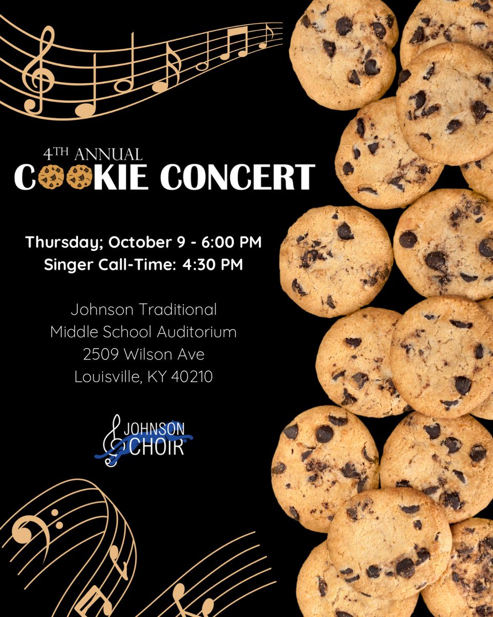 Please join us Thursday, October 9th for the 4th Annual Johnson Choir “Cookie Concert!” 🍪🎶

#RoarJagsRoar #SingJagsSing #YourVoiceMatters