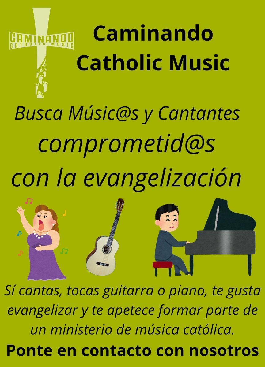Sí vives en Valencia o provincia, cantas, tocas guitarra o piano, te gusta  evangelizar y te apetece formar parte de un ministerio de música católica

te buscamos a ti...

Envíanos un mensaje y nos pondremos en contacto.

#Evangelizacion #MusicaCatolica
#CaminandoCatholicMusic