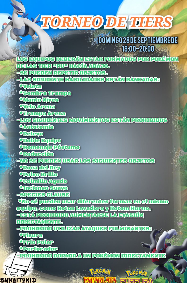 Seguimos una semana más con los torneos de tiers. Para recibir el código me tenéis que pasar el equipo y verificar en Showdown que esté válido de la tier que corresponda el torneo.