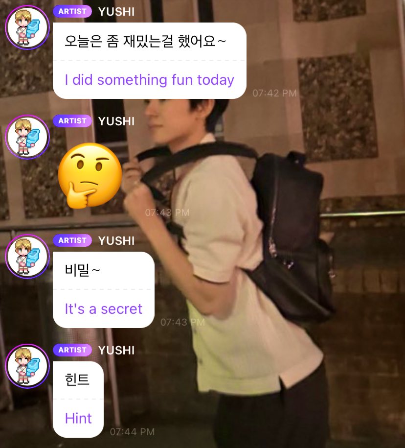 yushilovesramen's tweet photo. yushi says “it’s a secret” then reveals it 0.2 seconds later 😭 yushi ur brain is my favorite place ever https://t.co/P3lj32uhko