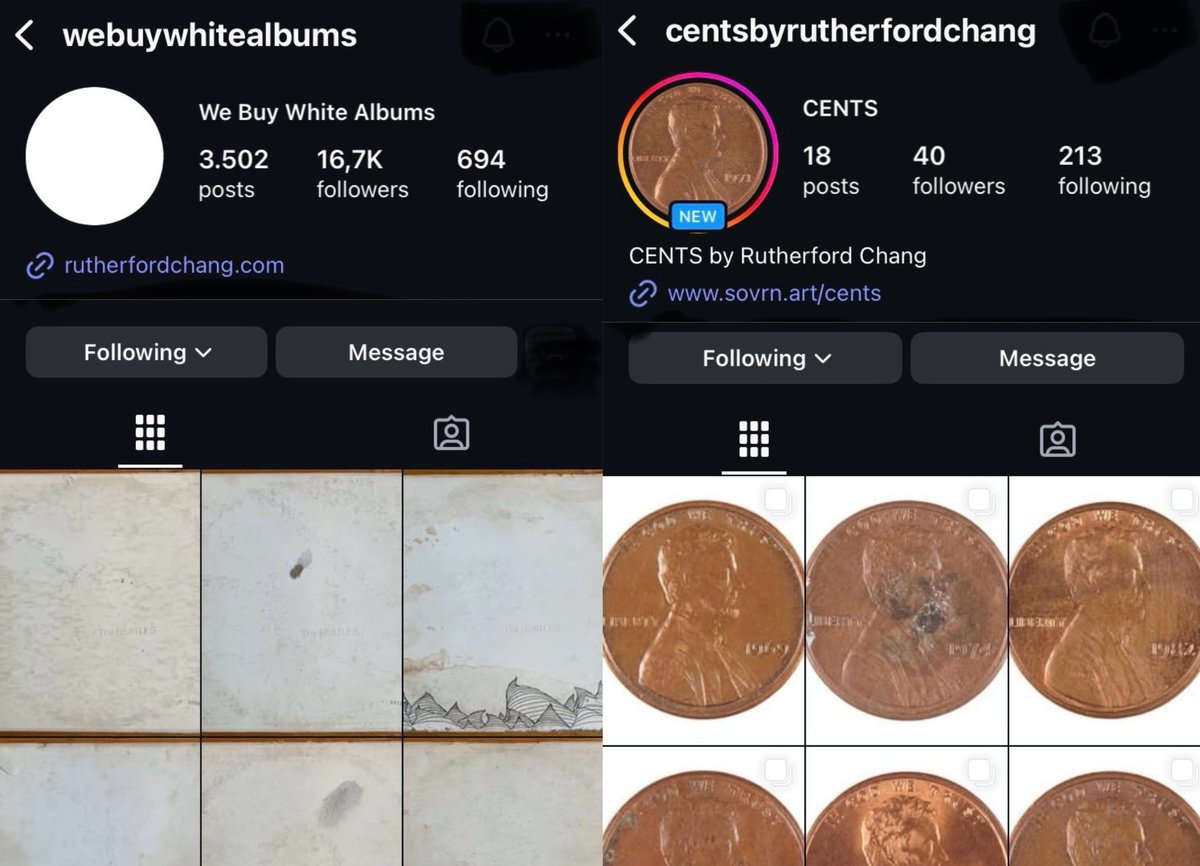 new CENTS Instagram ➕

Before CENTS, Rutherford Chang's project We Buy White Albums had already amassed a cult following. 

The insta account he made for the project stands out as a striking and hilarious presence in social media - nothing but white surfaces, each bearing unique