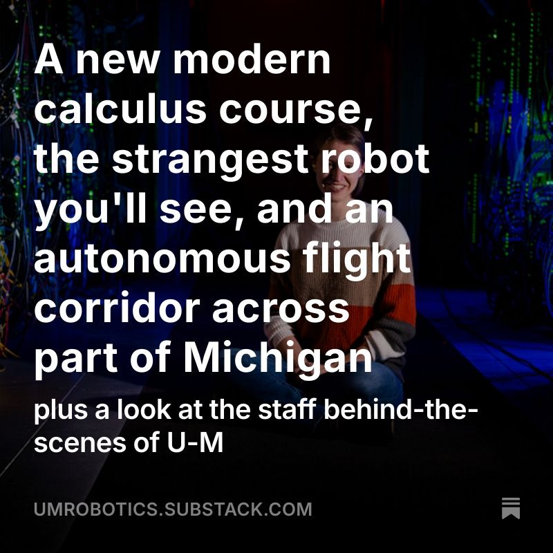 UMRobotics's tweet image. Keep up with the latest Michigan Robotics news through our newsletter on Substack!

The latest includes:
- designing robot characters for kid&apos;s eye exams
- can robots take over security
- how business can be more efficient with open-source AI

Read:
umrobotics.substack.com/p/the-stranges…