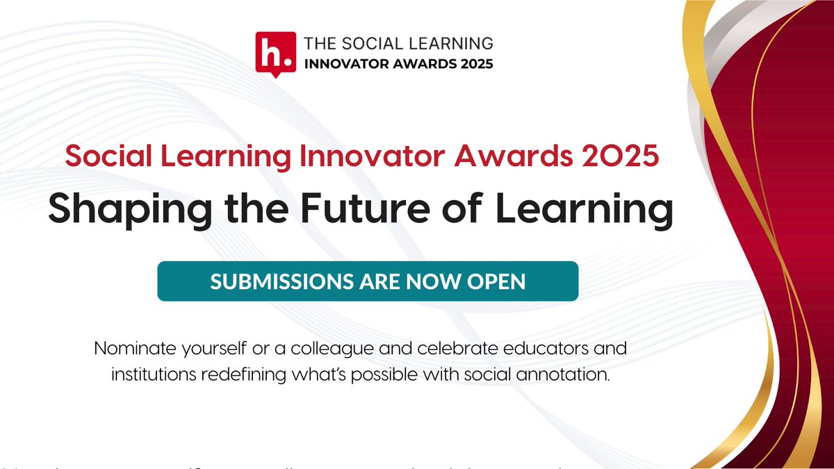 hypothes_is's tweet image. Nominations are open! The 2025 Social Learning Innovator Awards celebrate educators &amp;amp; institutions transforming learning with social annotation.

🏆 Submit by Oct 20. Link in comments.

#Hypothesis #SocialAnnotation #EducationInnovation