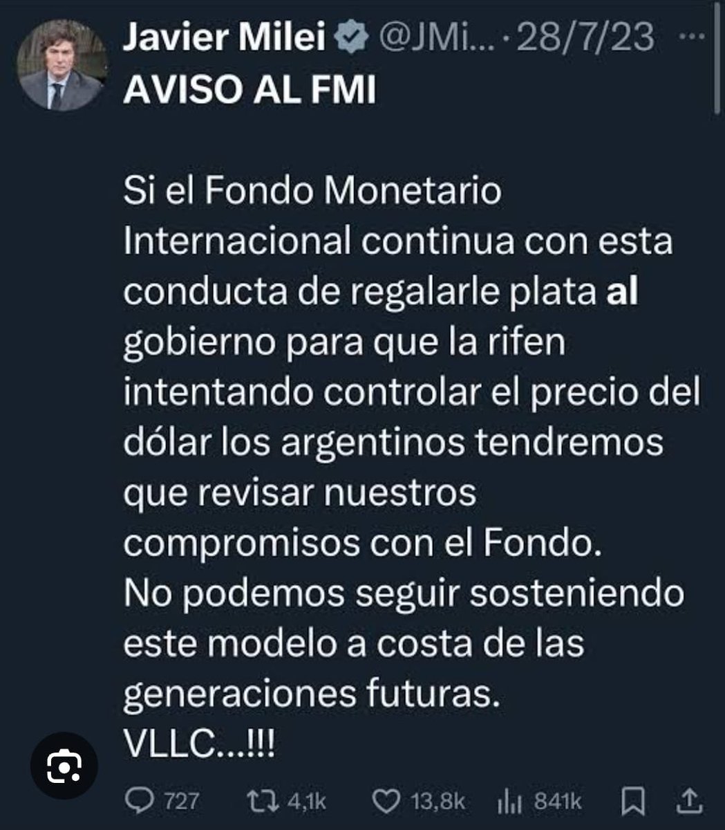 AVISO AL FMI, AL TESORO DE ESTADOS UNIDOS, AL BID Y LA CAF

Si continúan con esta conducta de regalarle la plata al gobierno para que la rifen intentando controlar el precio del dólar los argentinos tendremos que revisar estos compromisos.