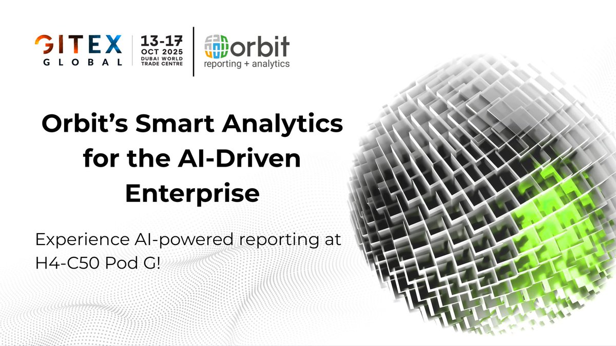OrbitAnalytics's tweet image. AI-driven reporting, real-time insights, and seamless integration—discover #OrbitAnalytics at GITEX 2025, booth H4-C50 Pod G. Elevate your Oracle EBS & Fusion Cloud experience with solutions designed for enterprise performance. #gitexglobal #oracle #ai hubs.la/Q03KgsMf0