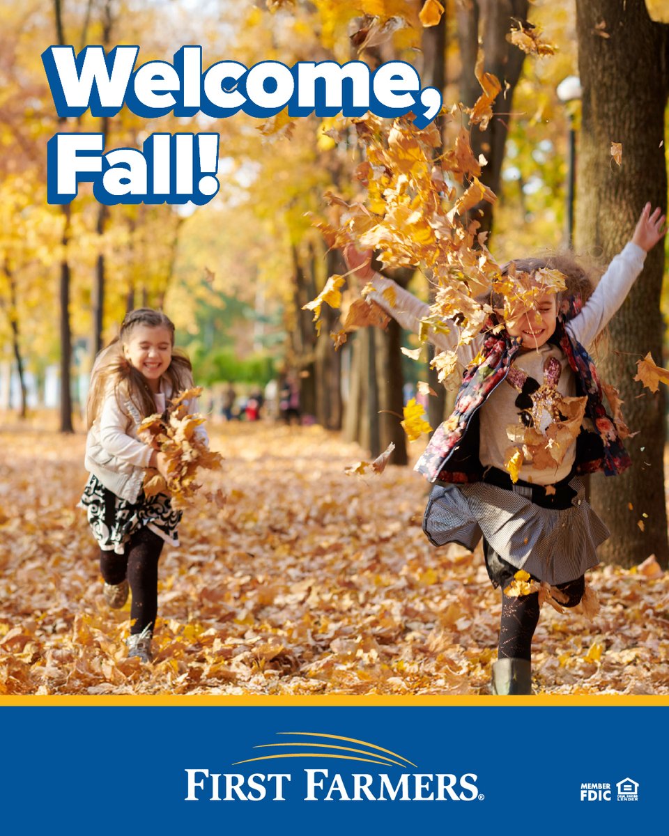 Happy First Day of Fall! 🍂 

As the leaves turn and temperatures cool, we’re here to help you fall into your financial goals. Stop by one of our branches today! ow.ly/EiQ850WPVhr

#FirstFarmersBank #GrowWithUs