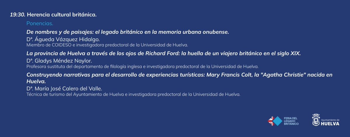 🇬🇧 ¿De dónde vienen los nombres Gozán, Reina Victoria, Rutherford o Mátheson?
Esta tarde lo explicaré, a distancia, en el I Seminario Internacional sobre Legado Británico. 
Muy agradecida con esta oportunidad 😊