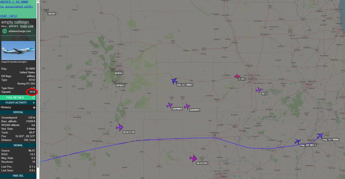 Air Force 1 (92-9000) arriving and departing from Phoenix used a squawk code of 1014 to honor the memory of Charlie Kirk by using the month and date of his birthday. #ADFDF9