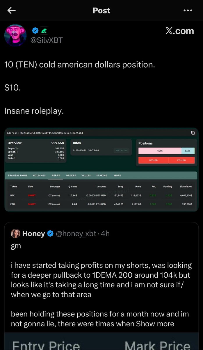 This jeet started taking profits on her life changing shorts fooling her  followers until she got exposed for them being 10$ shorts. She has me  blocked cause i called her out for