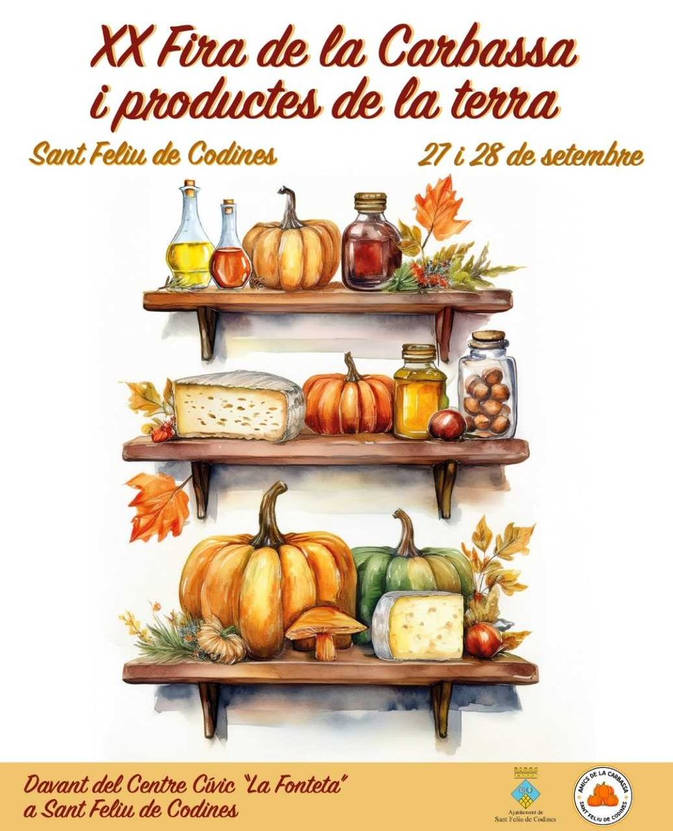 🎃 Aquest cap de setmana, vine a la XX Fira de la Carbassa i productes de la terra a #SantFeliudeCodines

➡️ Concursos, carbasses gegants, més de 40 parades, activitats per a tota la família, un showcooking amb la cuinera Maria Nicolau...

Programa a santfeliudecodines.cat