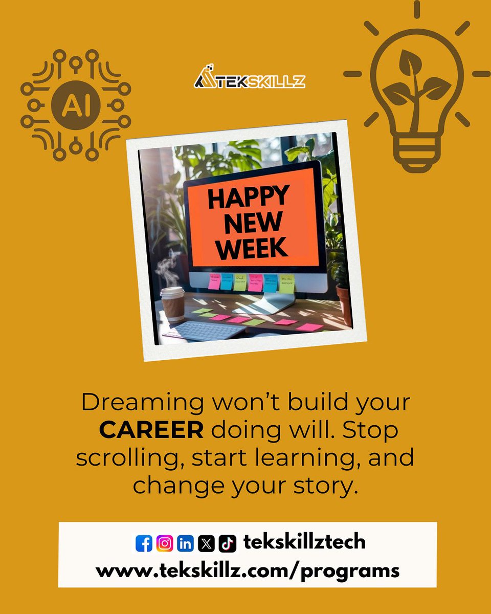 TekskillzTech's tweet image. Dreaming won’t build your
CAREER doing will. Stop scrolling, start learning, and change your story.

Want to change your story? DM us or visit tekskillz.com/programs to start today.

#tekskillztech #tekskillz #MondayMotivation #TechCareers  #WorkInTech2025 #NoExperienceNeeded