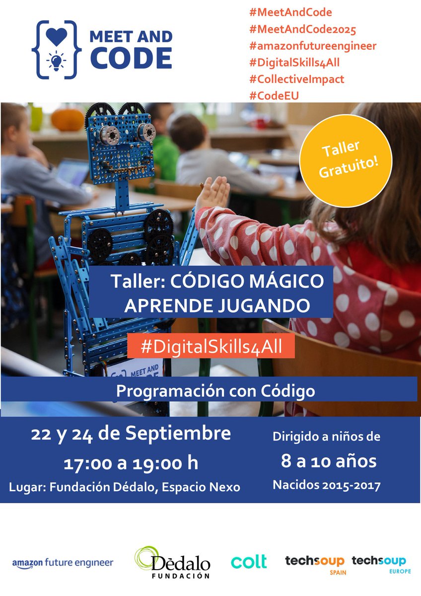 FundacionDedalo's tweet image. Taller Meet & Code 2025, "CÓDIGO MÁGICO, APRENDE JUGANDO". Esperamos que nuestros alumn@s se diviertan y aprendan mucho programando y jugando.
#MeetAndCode #MeetAndCode2025 #AmazonFutureEngineer #Colt #ExtraordinaryConnections #DigitalSkills4All #CollectiveImpact #codeEU