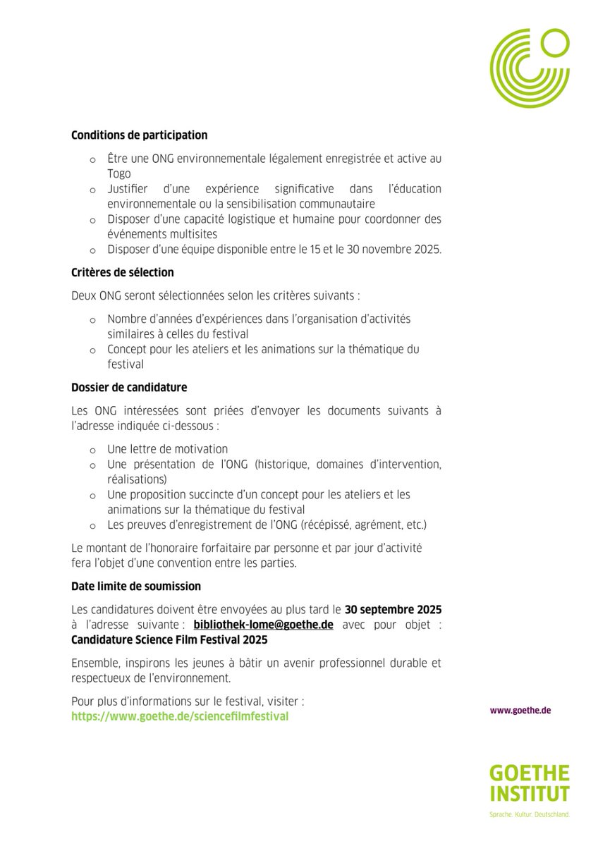 APPEL A CANDIDATURES 
#sciencefilmfestival