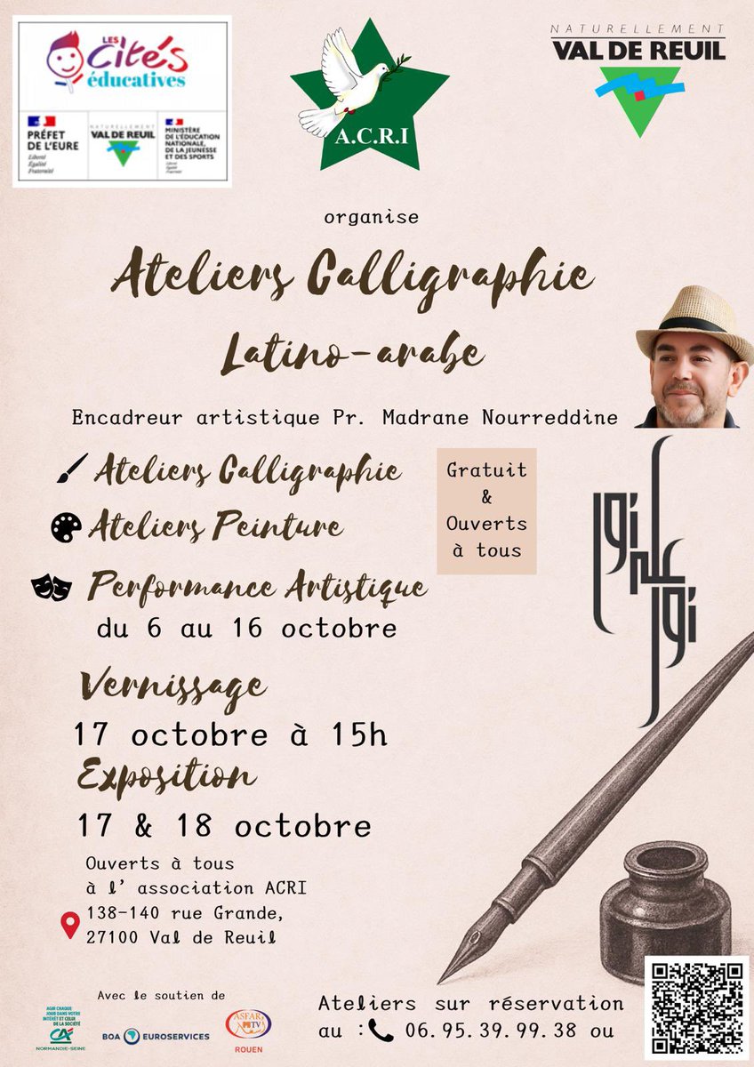 Chez nos amis de A.C.R.I 
Ateliers calligraphie 
Latino - Arabe