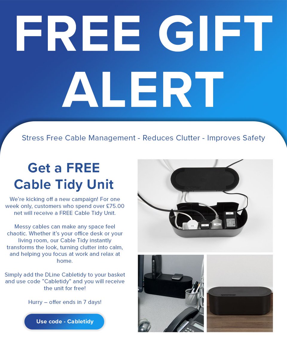 HilltopProducts's tweet photo. Messy cables = messy mind. Spend £75 and get a FREE Cable Tidy to instantly transform your home or office space.

https://t.co/8Qm9N8SP1Y

#CableTidy #CableManagementBox #CableOrganiser #WireOrganiser #CordManagement #CableStorage #CableHider https://t.co/FBfHOGSpr0