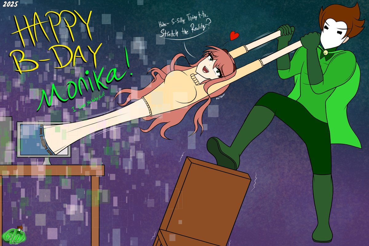 Ws_Playhouse's tweet image. [Drawing]
Stretching OUT the Reality!
(Trying to get my wife out of that &apos;Game&apos; of hers.)

Happy Birthday, Monika! (+DDLC). ^-^
The best game of ALL time! IMO.

#WsPlayhouse #ElasticCommunity #StretchyCommunity #Elasticity #StretchyGirl #ElasticGirl #Monika #ddlcmonika #DDLC